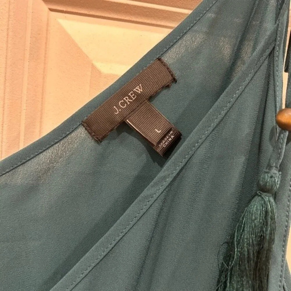 J. Crew Emerald Green Crepe Tassel Jumpsuit Size Large‎ - Picture 7 of 8